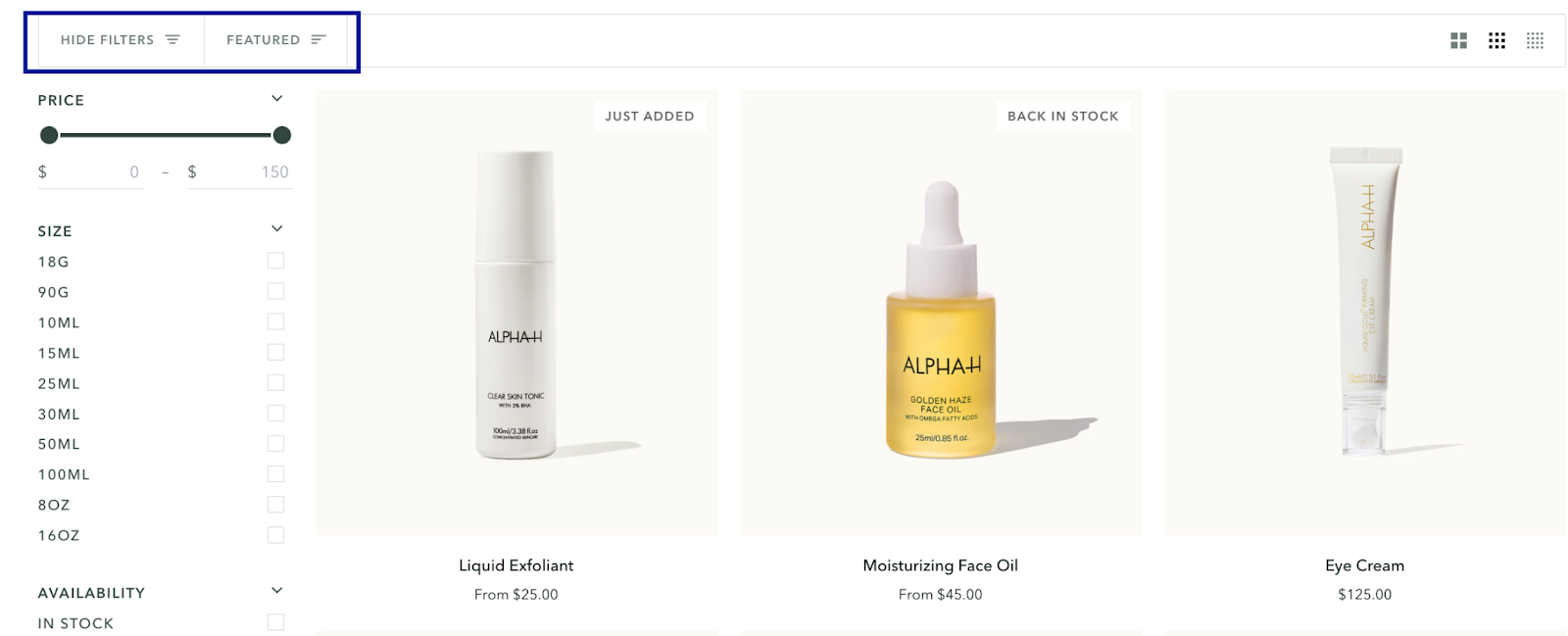 Advanced product filtering